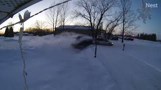 snowmobile crashes into the garage outside viewboth views together click on link in description [upl. by Shay]