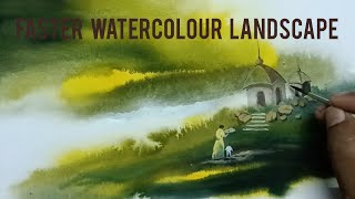 Faster watercolour landscapeWatercolour landscape faster dasartviralvedio [upl. by Gradey]