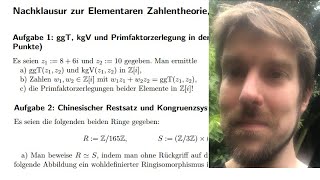 Klausur Elementare Zahlentheorie Faktorielle Ringe Euklidischer Algorithmus LegendreSymbol QRG [upl. by Ahsienek71]