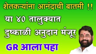 या 40 तालुक्यात दुष्काळी अनुदान मंजूर GR आला  Dushkal Anudan crop insurance  dushkal nidhi [upl. by Eittak]