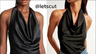 How to cut and sew a halter cowl neck top with open back beginners friendly [upl. by Naquin]