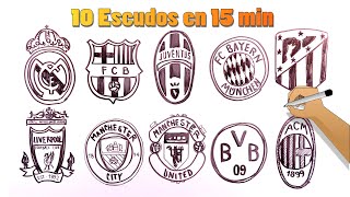 Dibuja 10 escudos de los más Grandes Equipos de Europa juntos [upl. by Alyacim910]