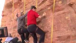 Phoenix Mayor and council members scale Rock Wall at Super Bowl Central [upl. by Enylekcaj]