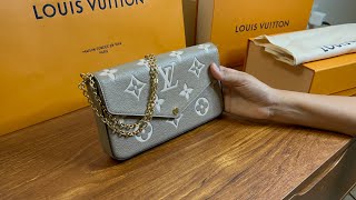 Louis Vuitton Felicie Pochette Bicolor Monogram Leather DoveCream Review [upl. by Droc627]