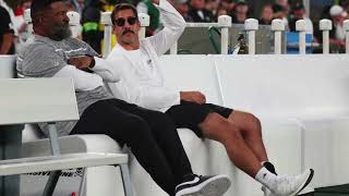 Aaron Rodgers On Crutches At Jets Game [upl. by Tenom]