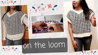 loom knit a sweater vest easy houndstooth sweater topeasy intarsia loom knittingtricotin [upl. by Flori]