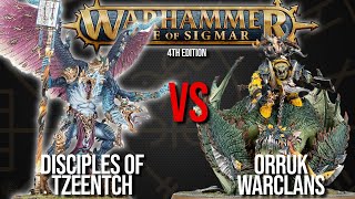 Disciples of Tzeentch Vs Orruk Warclans  Warhammer AoS 4th Edition [upl. by Ahsok]