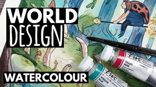 Character amp WORLD Design  My Full Design Process Watercolour [upl. by Darsey]