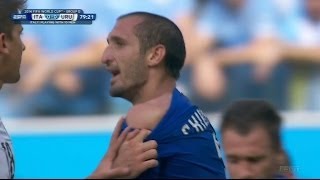 Luis Suarez Bites Italian Defender At World Cup Uruguay Advances [upl. by Aicined]