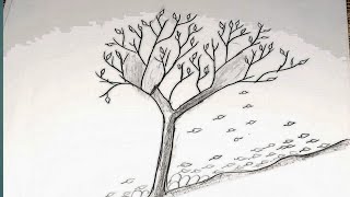 How to Draw Autumn Season Drawing  easy tree drawing  leaves falling drawing [upl. by Eeleak]