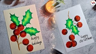 Easy Christmas Painting Drawing ✨️ One Stroke Holly Leaf Paintings 🎄 DIY Holiday Cards Ideas 🎁 [upl. by Franchot]