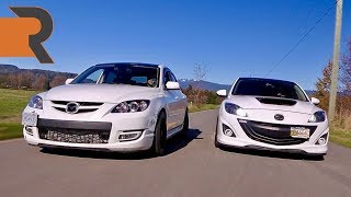 450HP 2nd Gen Mazdaspeed 3 Meets a Stealthy 1st Gen Mazdaspeed 3  Boosted Hatch Battle [upl. by Ordnassela354]