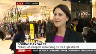 SOPHIE VAN BRUGEN BBC NEWS  BOXING DAY SALES at WESTFIELD E20 [upl. by Vandervelde472]