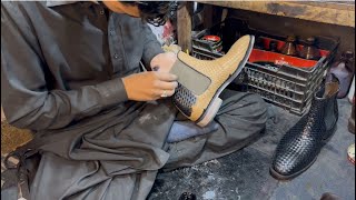 Making HANDMADE Woven Leather Chelsea Boots From START to FINISH Hand Dyed amp Stitching PART 3 of 3 [upl. by Corena]