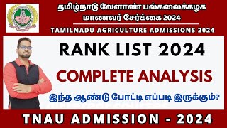 TNAU Rank List Analysis 2024  Agri Admission 2024 Rank List Analysis [upl. by Mckenna679]