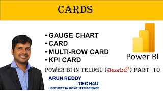 POWER BI IN TELUGU PART 10  GAUGE CHART  CARD  MULTI  ROW CARD  KPI CARDS [upl. by Keese]