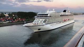 Viking star cruise ship departure warnemunde Rostock horn battle with vision of the seasHDcruise [upl. by Weider198]