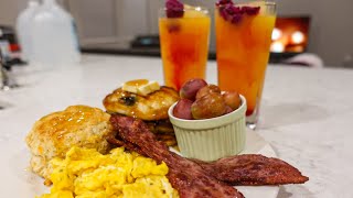 Thanksgiving Breakfast Idea  Buttermilk Biscuits  Custom Drink  Berry Pancakes  Eggs [upl. by Hutt607]