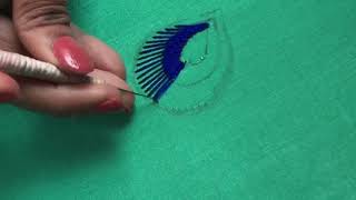 Peacock feather stitch in aariembroidery [upl. by Amled]