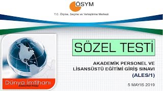 05 MAYIS 2019  ALES 1  İLKBAHAR  SÖZEL TESTİ [upl. by Elleinnad]