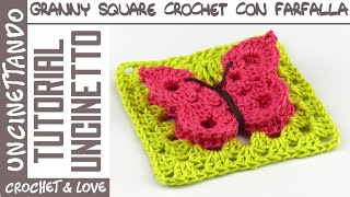 Ti mostro come fare un quadrato alluncinetto con una farfalla al centro  Crochet Tutorial [upl. by Eiclud897]