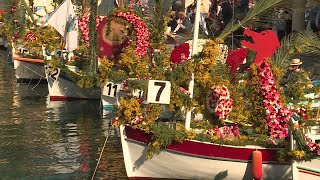 Le combat naval fleuri réunit 25 pointus à VillefranchesurMer [upl. by Manville]