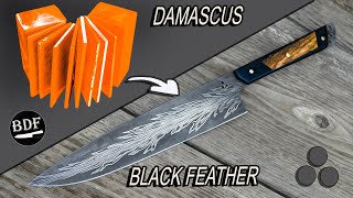 Full Process Damascus Feather  Black Feather [upl. by Oehsen]