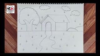 Rainy season drawing How to draw rainy season drawing very easy step by step Rainy [upl. by Neelloc]