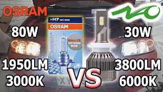 H7 LED VS Halogen  NAO 528EH7 30W VS Osram Off Road 80W Car Headlight Bulb Comparison [upl. by Palmore]