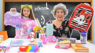 Ruby and Bonnie Mystery Wheel Back to School Supplies Challenge [upl. by Loseff]