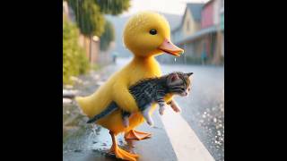 quotUnexpected Friends Duckling Rescued by a Cat on a Rainy Dayquot cute cat viralshort shorts [upl. by Ontine]