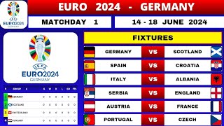 EURO FIXTURES TODAY  MATCHDAY 1  EURO TABLE STANDING  EURO 2024 GERMANY [upl. by Crockett]