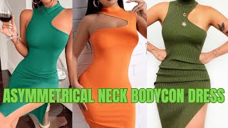 DIY BODYCON DRESS TUTORIAL how to sew a n Asymmetrical neck bodycon dress [upl. by Haimaj475]