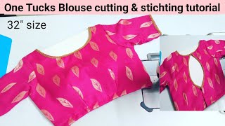 32 Size Boat Neck Blouse Cutting  1 Tucks Blouse Cutting and Stitching Tutorial [upl. by Vasyuta]