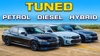 Tuned BMW M340i v M340d v 330e DRAG RACE [upl. by Nnayd]