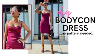 DIY Bodycon Dress with Spaghetti Straps FROM SCRATCH  No Pattern Needed [upl. by Goodard]