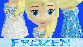 FROZEN ELSA DRESS Paint Your Own Doll Princess Costume Design Glitter Pearls HowTo Toys [upl. by Anirrok]