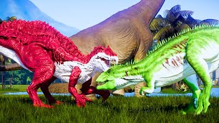 Colorful Dino Superheroes Clash Carnage vs Indominus Rex Pentaceratops  Jurassic World Evolution [upl. by De Witt]