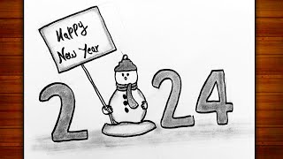 Happy New Year 2024 Drawing Easy steps  Happy New Year Greeting Card Making ideas Easy Steps [upl. by Nanfa]