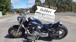 VStar 1100 Bobber  XVS1100 Bobber  Dragstar 1100 Bobber  Walk Around and Explanation [upl. by Esirahs210]