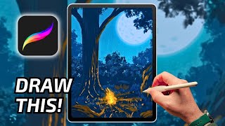 PROCREATE Night Forest DRAWING Tutorial EASY Process [upl. by Johiah]