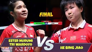 Ester Nurumi Tri Wardoyo vs He Bing Jiao  Badminton UBER CUP 2024  INA vs CHN  Finals [upl. by Bratton196]