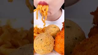 CRMellawnie ASMR CHEESY CARBO FIRE NOODLES CHEESE BALL FRIED CHICKEN best asmreating noodles [upl. by Airotal]