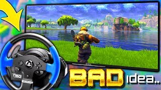 PLAYING FORTNITE WITH A STEERING WHEEL EXPERIMENT [upl. by Atahs855]