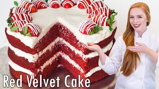 EASY Red Velvet Cake Recipe  with Cream Cheese Frosting amp Strawberries [upl. by Rehpetsirhc]