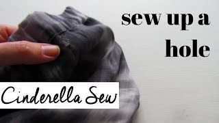 Sew up a hole  How to fix a hole in clothes  Sewing holes shut by hand no machine  Not on a seam [upl. by Aroled]