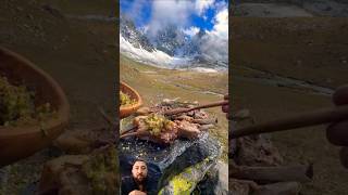 Amazing lamb steak food cooking nature camping bushcraft outdoorcooking greenscreen [upl. by Atima]