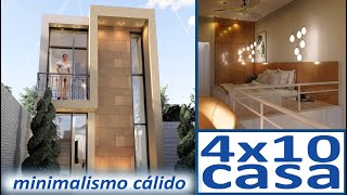 Casas Pequeñas 4 x 10 de Dos Pisos  Planos de Casa de 2 Plantas Modernas con Balcón  Loft en 3D [upl. by Esinahs]