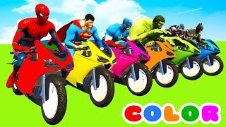 MotorCycles COLOR Race in Cars Cartoon amp Superheroes with Spiderman [upl. by Iron363]