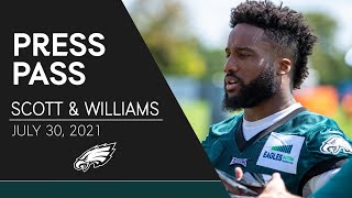 Boston Scott amp Milton Williams Have Some Fun Talk Eagles Training Camp  Eagles Press Pass [upl. by Elita86]